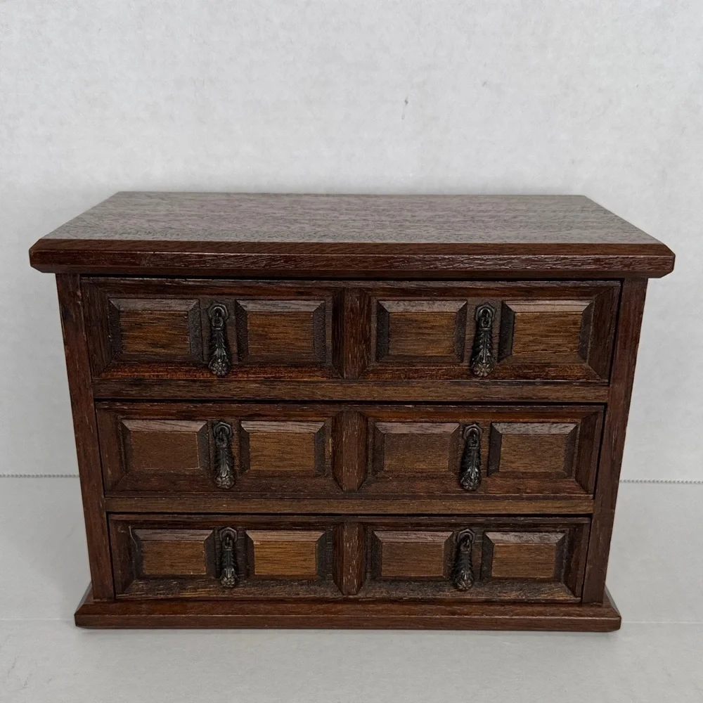 Vintage Mele Japan Vintage Wooden Musical Jewelry Box 3 Drawer Aprox 8